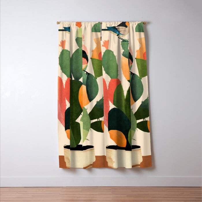 Cactus & Birds 1 Window Curtain Gallery Image 3