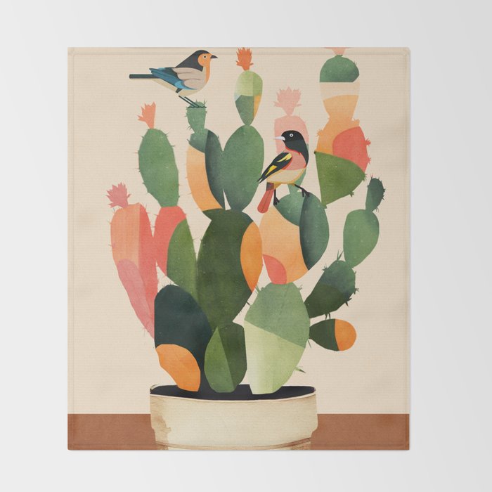 Cactus & Birds 1 Throw Blanket Gallery Image 2