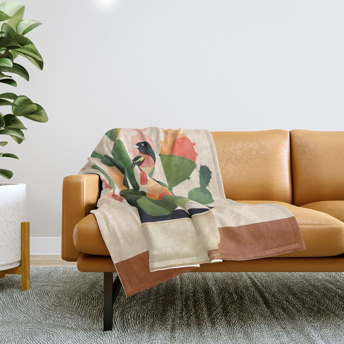 Cactus & Birds 1 Throw Blanket Gallery Image 1