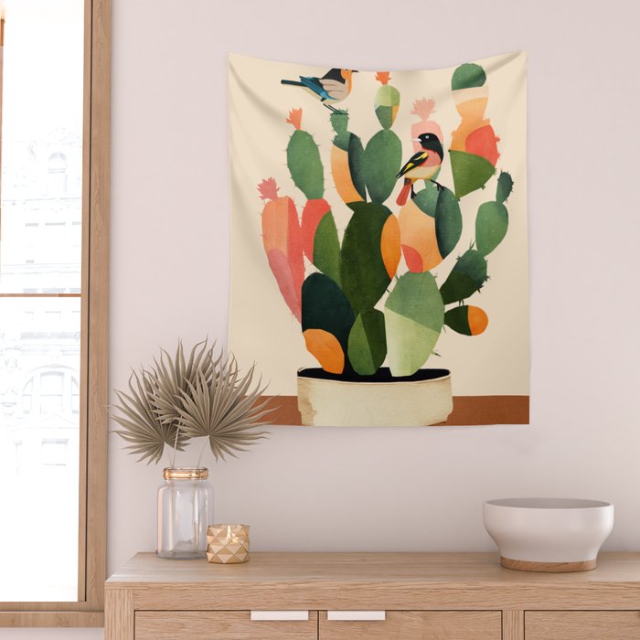 Cactus & Birds 1 Wall Tapestry Gallery Image 2