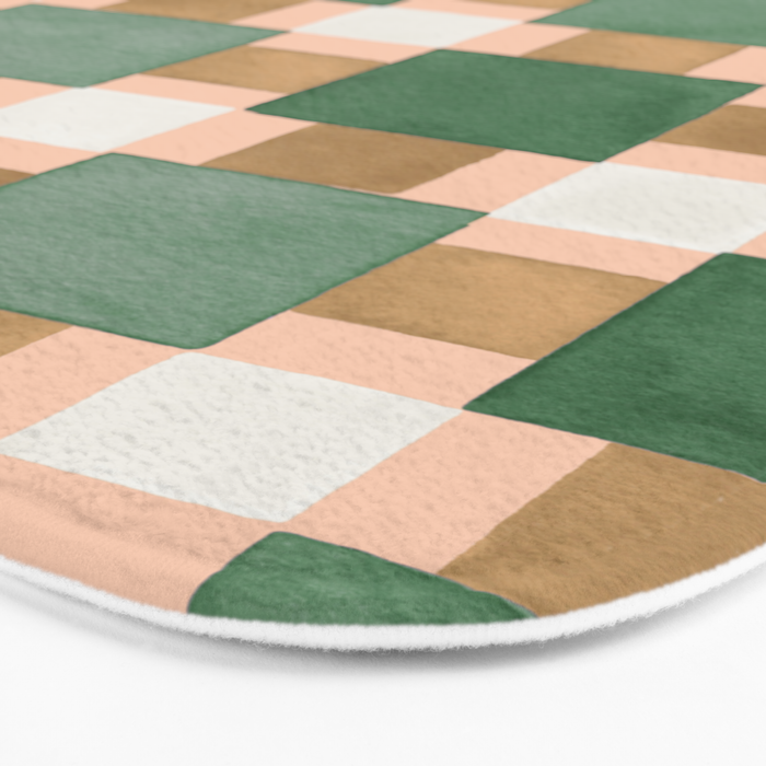 Retro plaid checks geometry Green Ocre Bath Mat Gallery Image 3