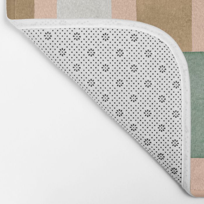 Retro plaid checks geometry Green Ocre Bath Mat Gallery Image 2