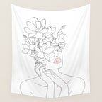 Minimal Line Art Woman with Magnolia Wall Tapestry Gallery Image 4