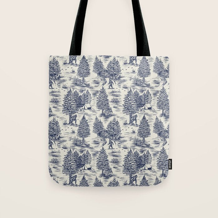 Bigfoot / Sasquatch Toile de Jouy in Blue Tote Bag Gallery Image 1