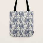 Bigfoot / Sasquatch Toile de Jouy in Blue Tote Bag Gallery Image 1