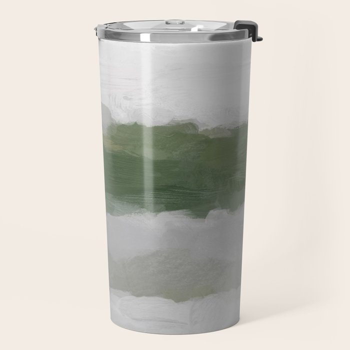 Marsh Clouds - Green Grass Moss Nature Gray Cloudy Horizon Abstract Painting Art Print Wall Decor  Travel Mug Gallery Image 2