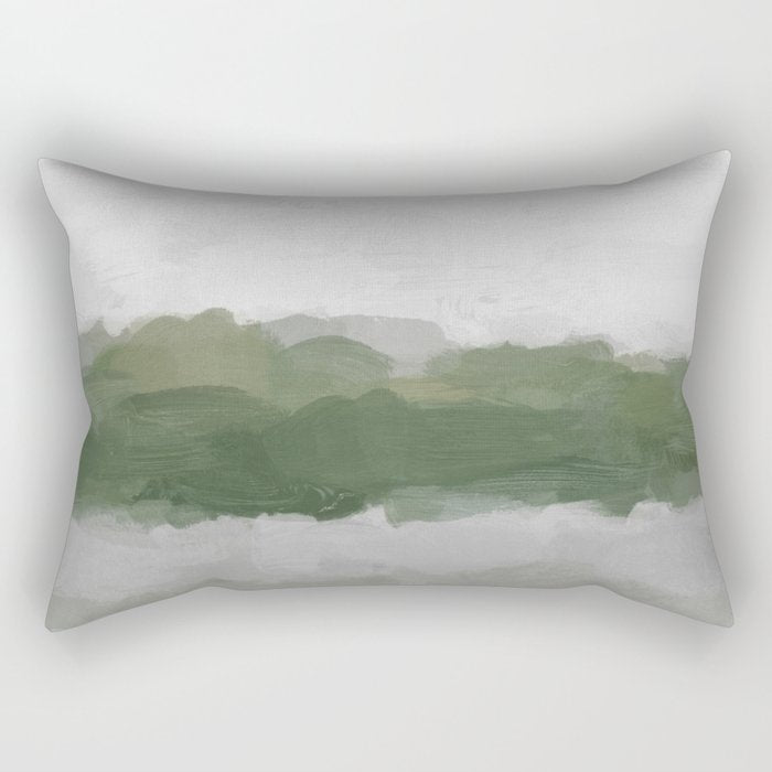 Marsh Clouds - Green Grass Moss Nature Gray Cloudy Horizon Abstract Painting Art Print Wall Decor  Rectangular Pillow Gallery Image 2
