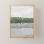 Marsh Clouds - Green Grass Moss Nature Gray Cloudy Horizon Abstract Painting Art Print Wall Decor  Mini Art Print Gallery Image 1