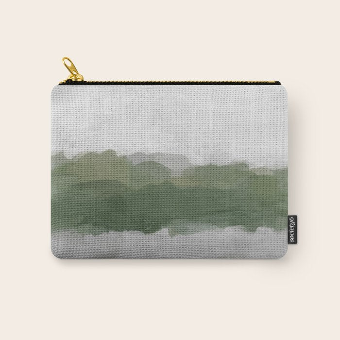Marsh Clouds - Green Grass Moss Nature Gray Cloudy Horizon Abstract Painting Art Print Wall Decor  Carry All Pouch Gallery Image 1