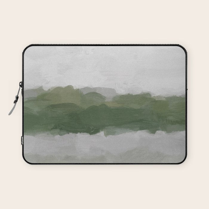 Marsh Clouds - Green Grass Moss Nature Gray Cloudy Horizon Abstract Painting Art Print Wall Decor  Laptop Sleeve Gallery Image 1
