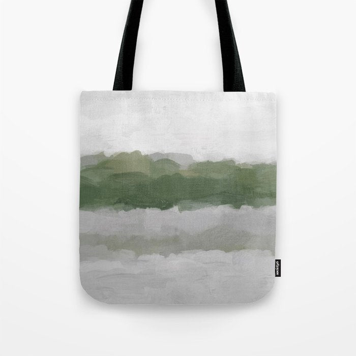Marsh Clouds - Green Grass Moss Nature Gray Cloudy Horizon Abstract Painting Art Print Wall Decor  Tote Bag Gallery Image 1