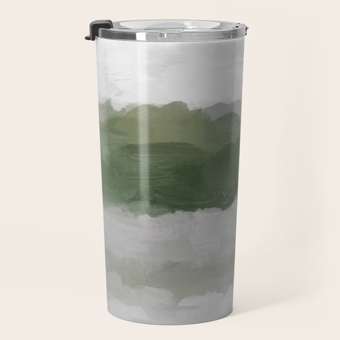 Marsh Clouds - Green Grass Moss Nature Gray Cloudy Horizon Abstract Painting Art Print Wall Decor  Travel Mug Gallery Image 3