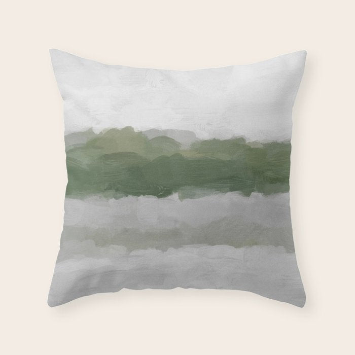 Marsh Clouds - Green Grass Moss Nature Gray Cloudy Horizon Abstract Painting Art Print Wall Decor  Throw Pillow Gallery Image 6