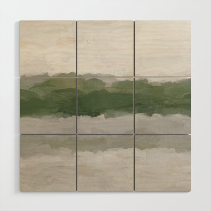 Marsh Clouds - Green Grass Moss Nature Gray Cloudy Horizon Abstract Painting Art Print Wall Decor  Wood Wall Art Gallery Image 1