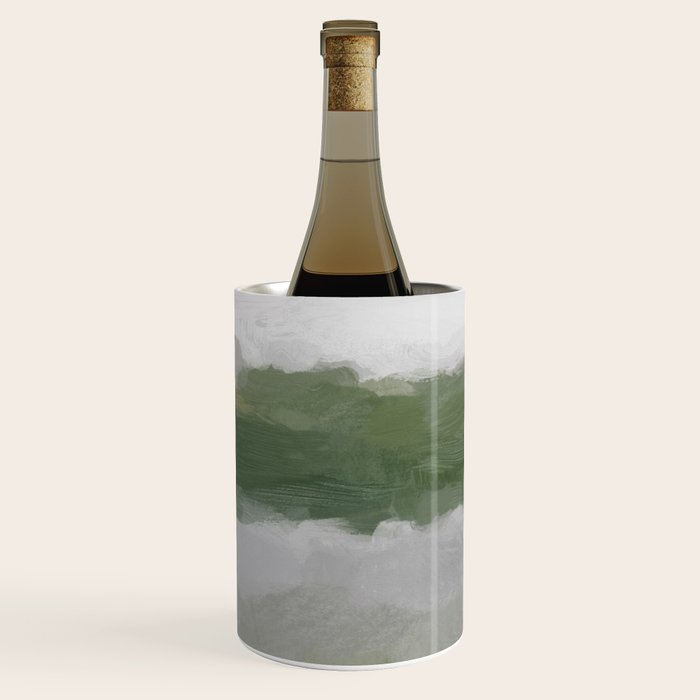 Marsh Clouds - Green Grass Moss Nature Gray Cloudy Horizon Abstract Painting Art Print Wall Decor  Wine Chiller Gallery Image 3