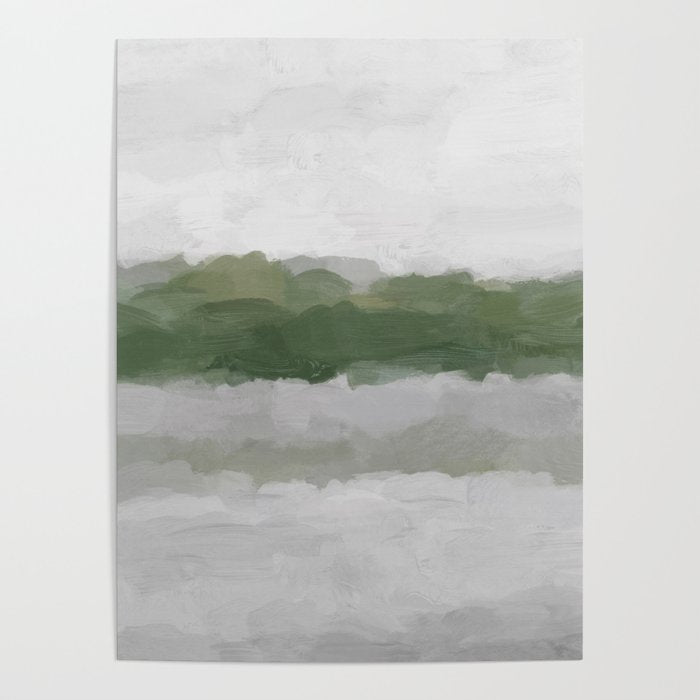 Marsh Clouds - Green Grass Moss Nature Gray Cloudy Horizon Abstract Painting Art Print Wall Decor  Poster Gallery Image 4