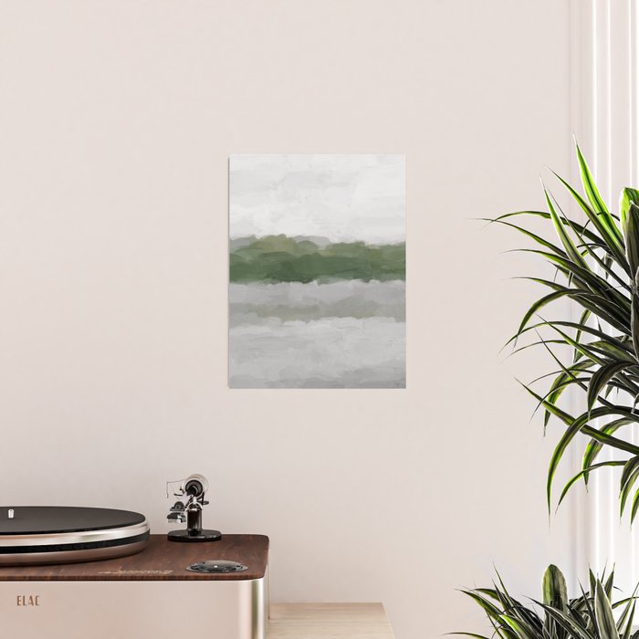 Marsh Clouds - Green Grass Moss Nature Gray Cloudy Horizon Abstract Painting Art Print Wall Decor  Poster Gallery Image 2