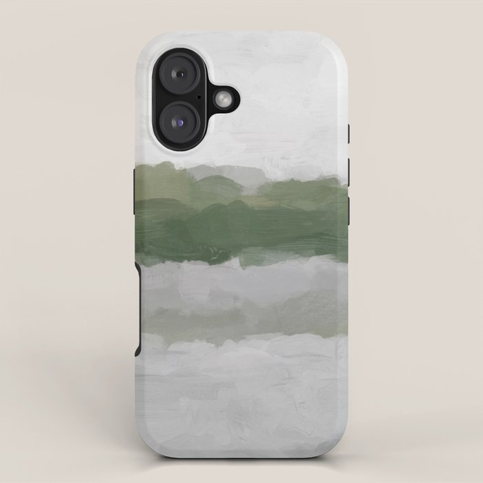 Marsh Clouds - Green Grass Moss Nature Gray Cloudy Horizon Abstract Painting Art Print Wall Decor  iPhone Case Gallery Image 1