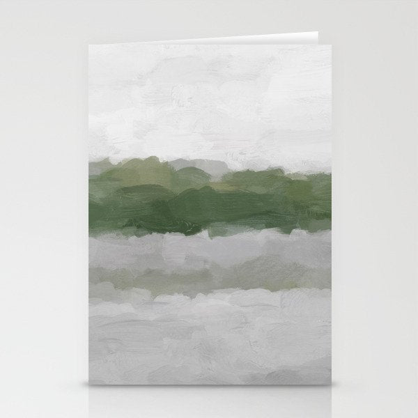 Marsh Clouds - Green Grass Moss Nature Gray Cloudy Horizon Abstract Painting Art Print Wall Decor  Stationery Card Gallery Image 2