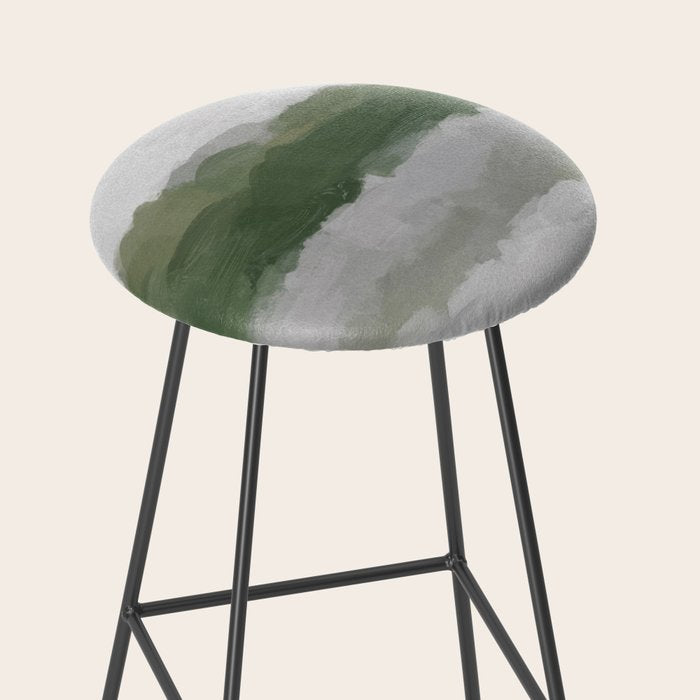 Marsh Clouds - Green Grass Moss Nature Gray Cloudy Horizon Abstract Painting Art Print Wall Decor  Stool Gallery Image 2