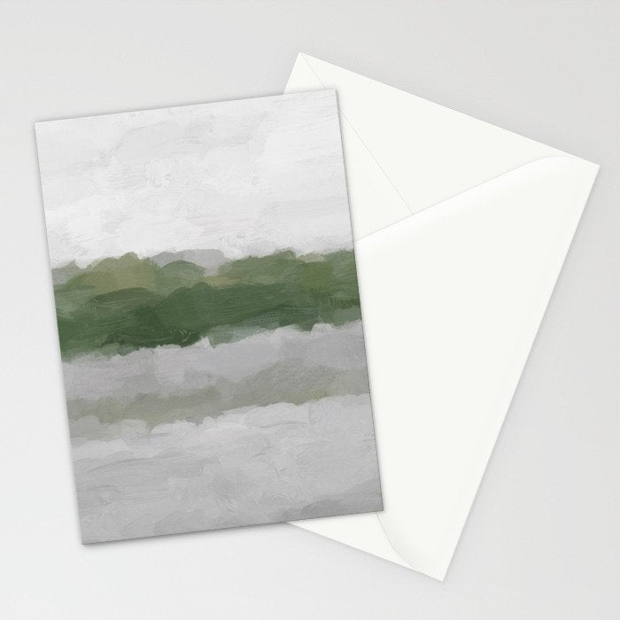 Marsh Clouds - Green Grass Moss Nature Gray Cloudy Horizon Abstract Painting Art Print Wall Decor  Stationery Card Gallery Image 2
