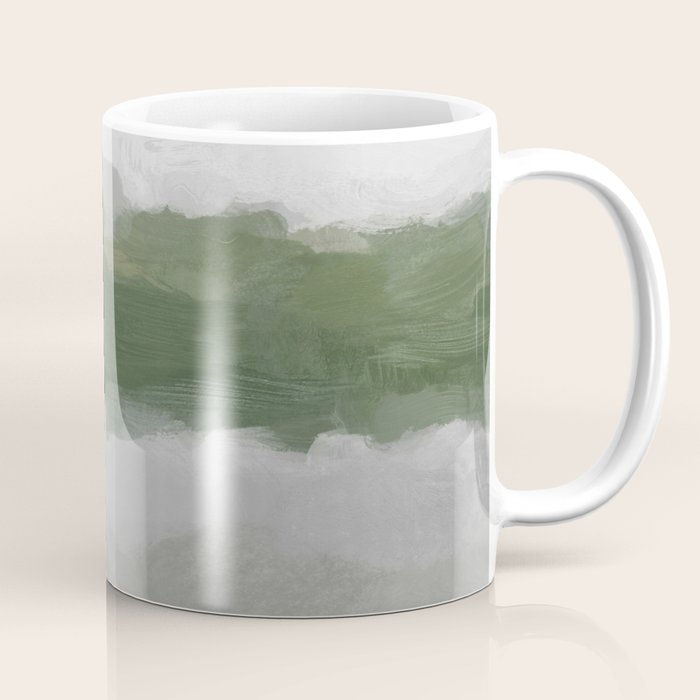 Marsh Clouds - Green Grass Moss Nature Gray Cloudy Horizon Abstract Painting Art Print Wall Decor  Coffee Mug Gallery Image 1