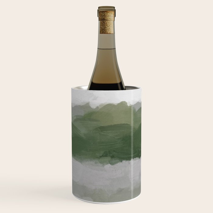 Marsh Clouds - Green Grass Moss Nature Gray Cloudy Horizon Abstract Painting Art Print Wall Decor  Wine Chiller Gallery Image 2
