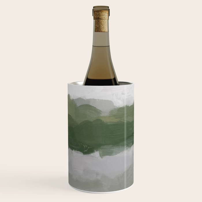 Marsh Clouds - Green Grass Moss Nature Gray Cloudy Horizon Abstract Painting Art Print Wall Decor  Wine Chiller Gallery Image 1