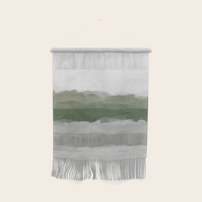 Marsh Clouds - Green Grass Moss Nature Gray Cloudy Horizon Abstract Painting Art Print Wall Decor  Wall Hanging Gallery Image 1