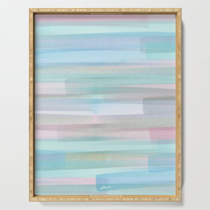 Abstract Watercolor Waves in Sky & Seafoam Serving Tray Gallery Image 1