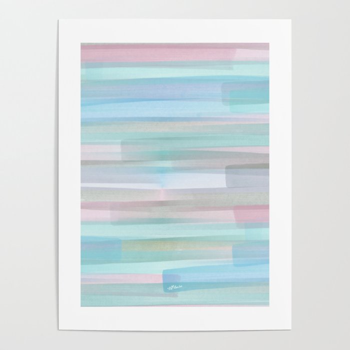 Abstract Watercolor Waves in Sky & Seafoam Poster Gallery Image 4