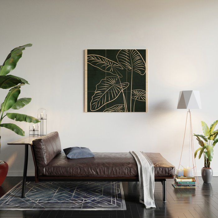 Minimalist Black & White Leaves 1 Wood Wall Art Gallery Image 2