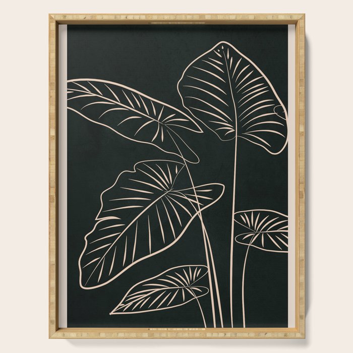 Minimalist Black & White Leaves 1 Serving Tray Gallery Image 1