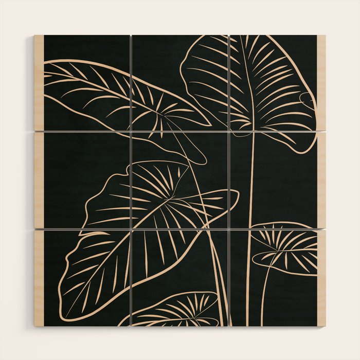 Minimalist Black & White Leaves 1 Wood Wall Art Gallery Image 1