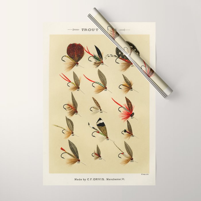Illustrated Trout Fishing Flies Chart from Favorite Flies and Their Histories  Wrapping Paper Gallery Image 1