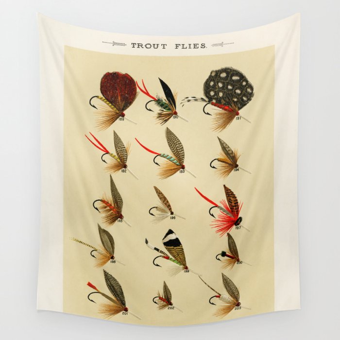 Illustrated Trout Fishing Flies Chart from Favorite Flies and Their Histories  Wall Tapestry Gallery Image 1