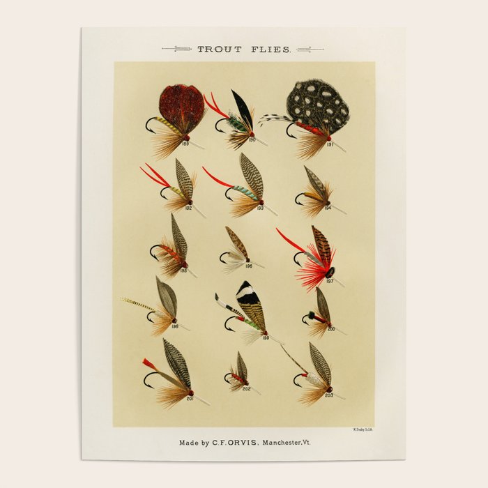 Illustrated Trout Fishing Flies Chart from Favorite Flies and Their Histories  Poster Gallery Image 4