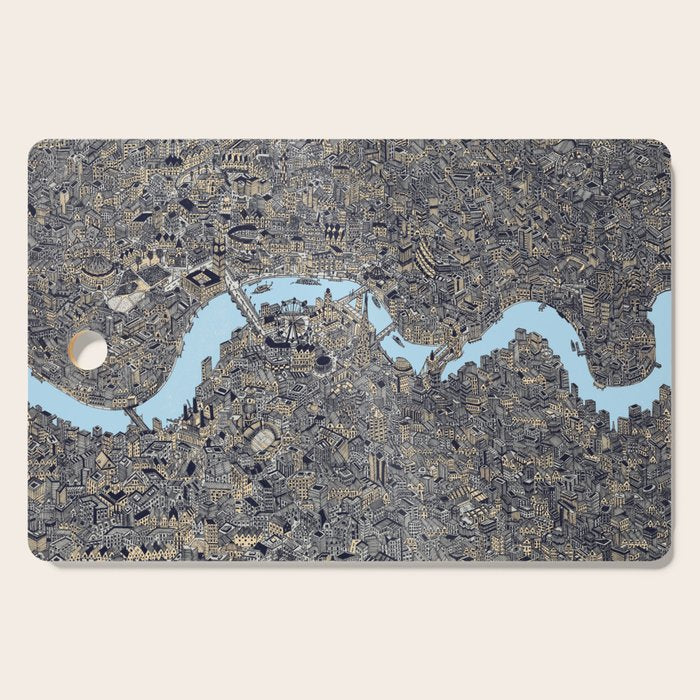 London color map city drawing illustration Thames Cutting Board Gallery Image 1