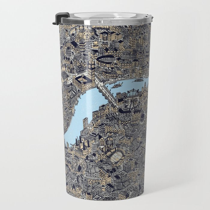 London color map city drawing illustration Thames Travel Mug Gallery Image 3