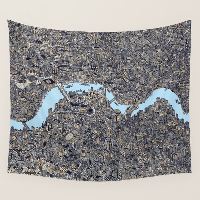 London color map city drawing illustration Thames Wall Tapestry Gallery Image 4