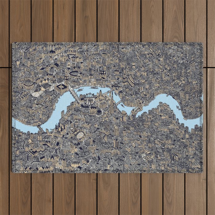London color map city drawing illustration Thames Outdoor Rug Gallery Image 1