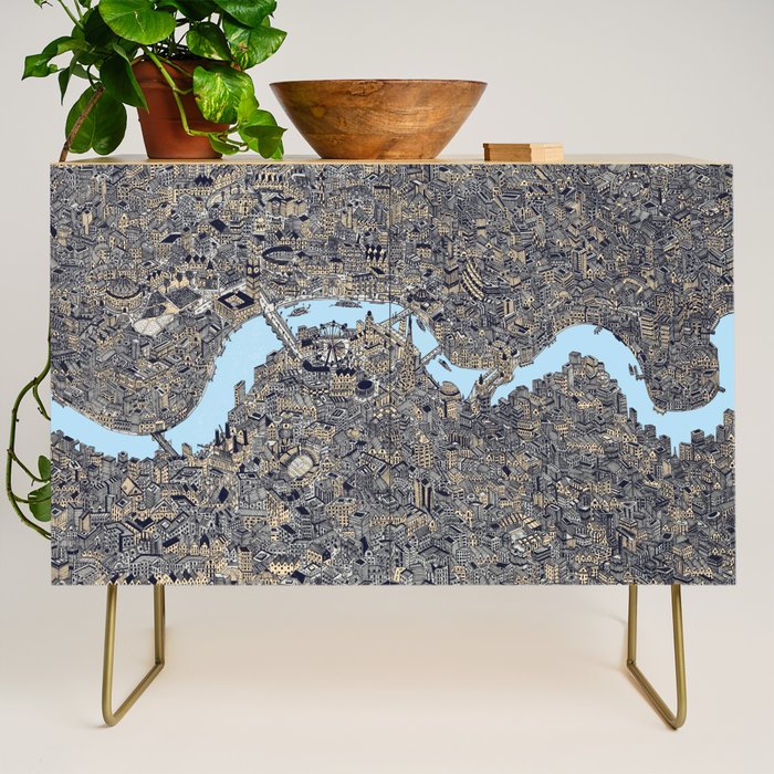 London color map city drawing illustration Thames Credenza Gallery Image 1
