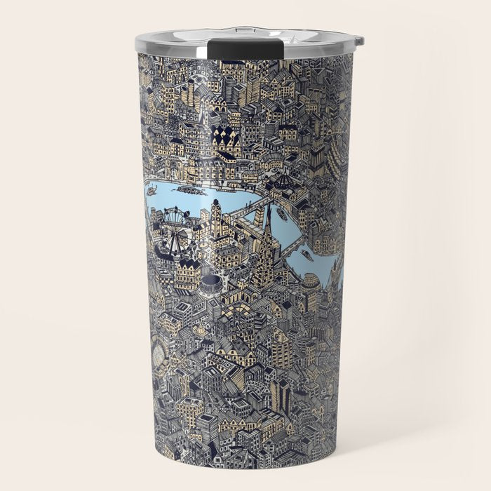 London color map city drawing illustration Thames Travel Mug Gallery Image 1