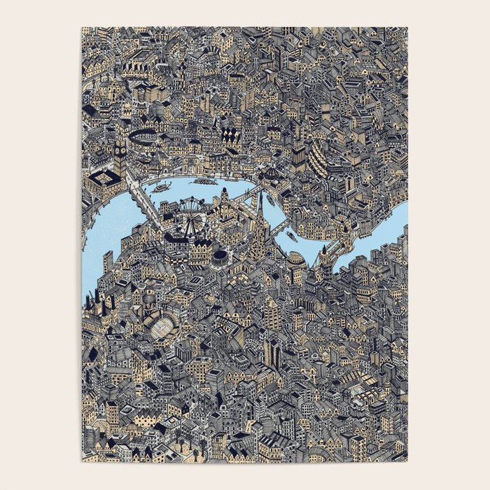 London color map city drawing illustration Thames Poster Gallery Image 4