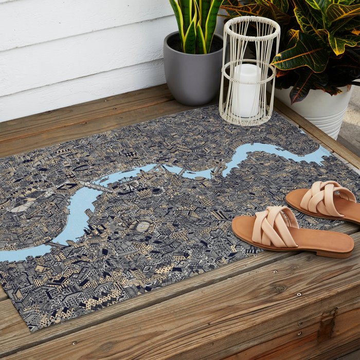 London color map city drawing illustration Thames Outdoor Rug Gallery Image 2