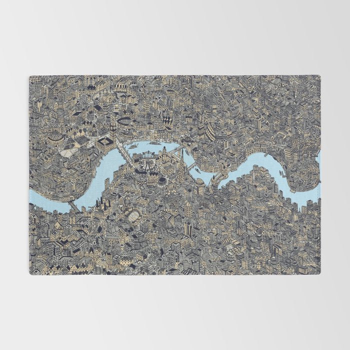 London color map city drawing illustration Thames Rug Gallery Image 2