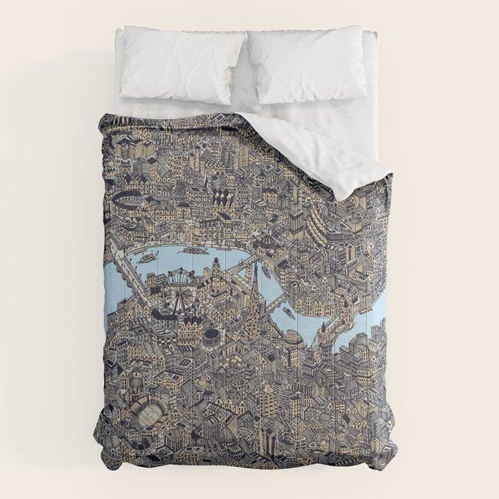London color map city drawing illustration Thames Comforter Gallery Image 6