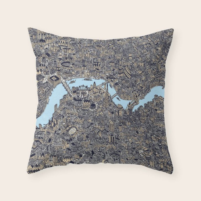 London color map city drawing illustration Thames Throw Pillow Gallery Image 6