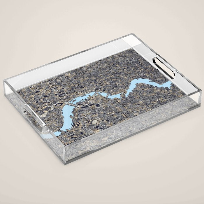 London color map city drawing illustration Thames Acrylic Tray Gallery Image 1