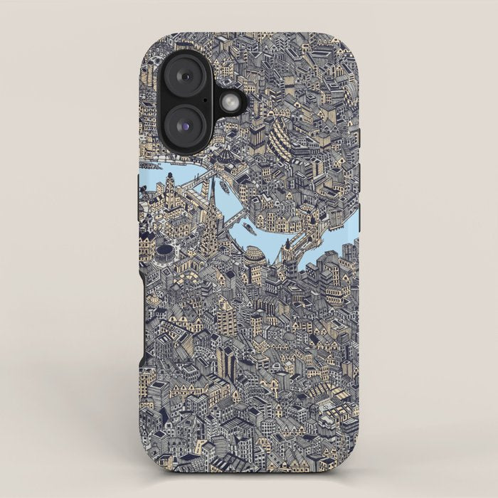 London color map city drawing illustration Thames iPhone Case